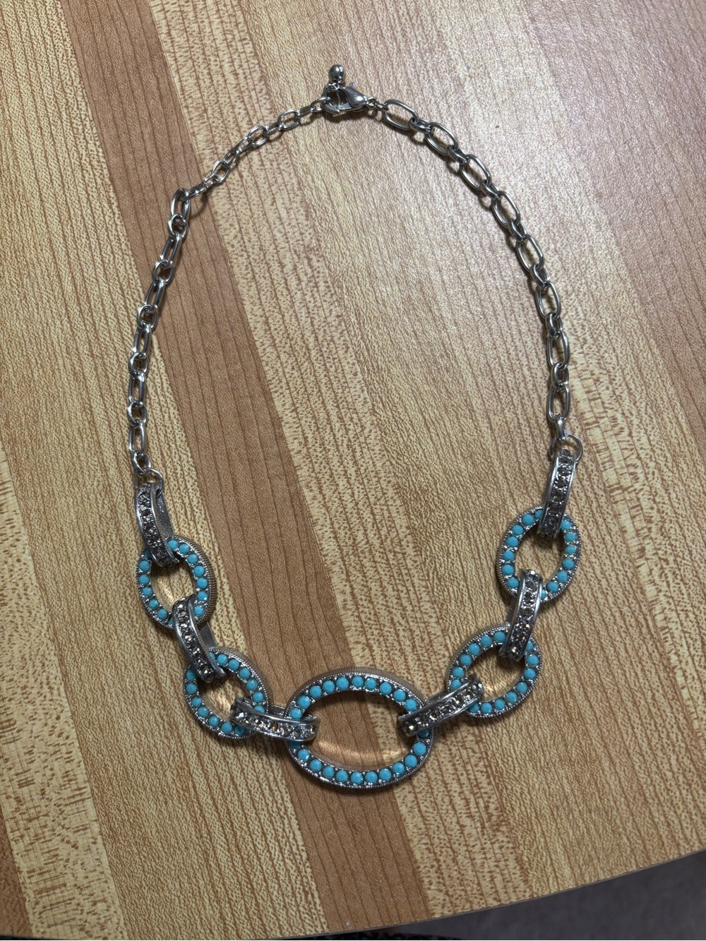 Silver-Tone Link Necklace with Turquoise-Tone Accents - Women Jewelry